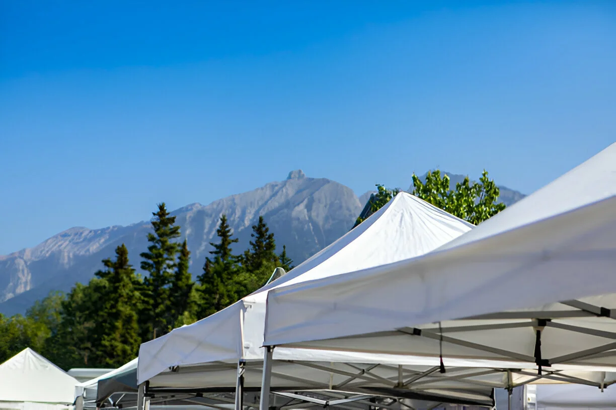 Carpas plegables montadas en un evento al aire libre