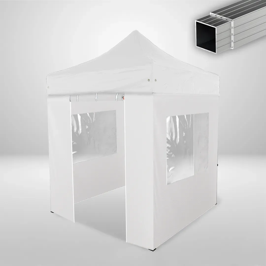 Carpa Plegable 2x2 m, Gama ECO 32mm, 2 laterales con puerta y 2 laterales con ventanas, blanco
