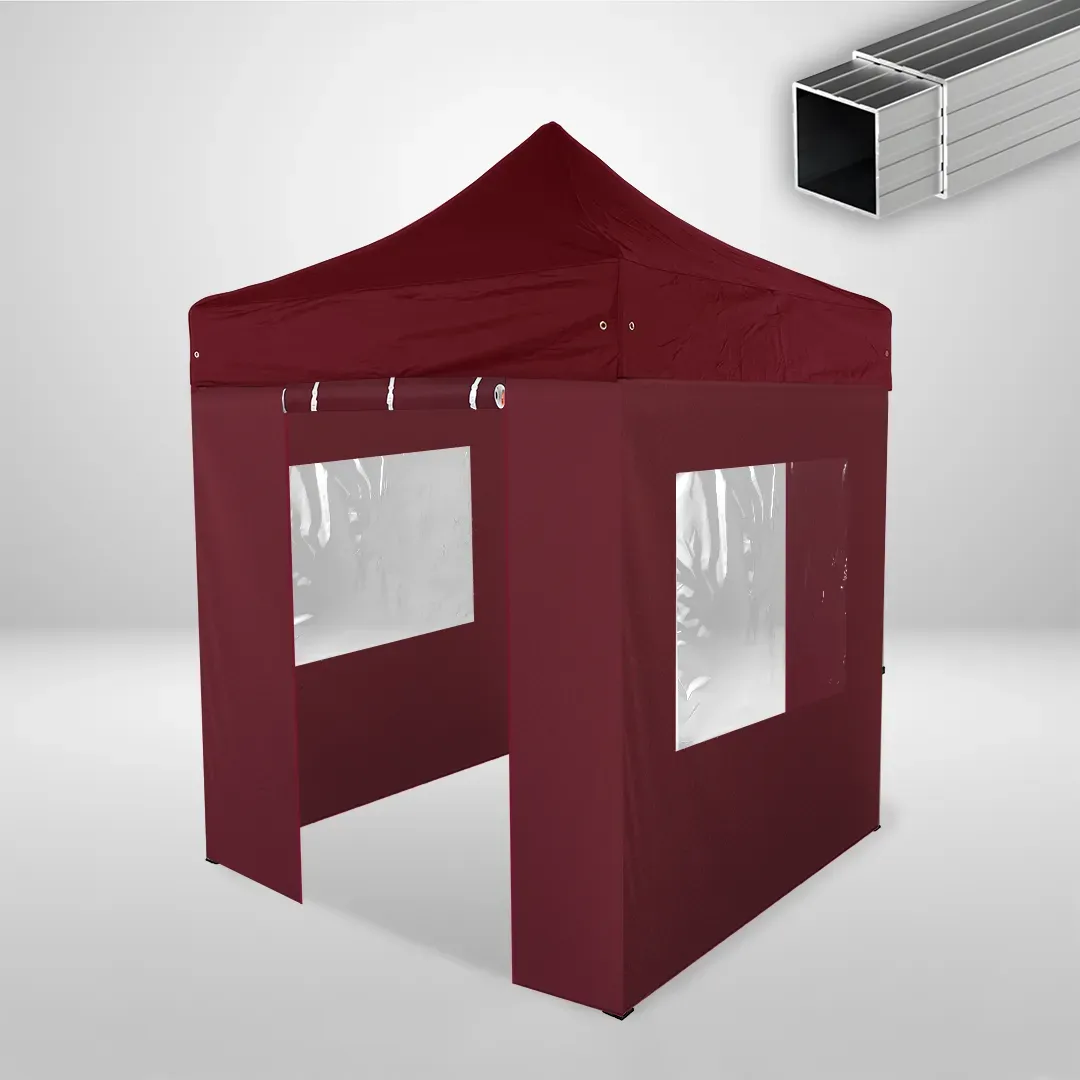 Carpa Plegable 2x2 m, Gama ECO 32mm, 2 laterales con puerta y 2 laterales con ventanas, burdeos