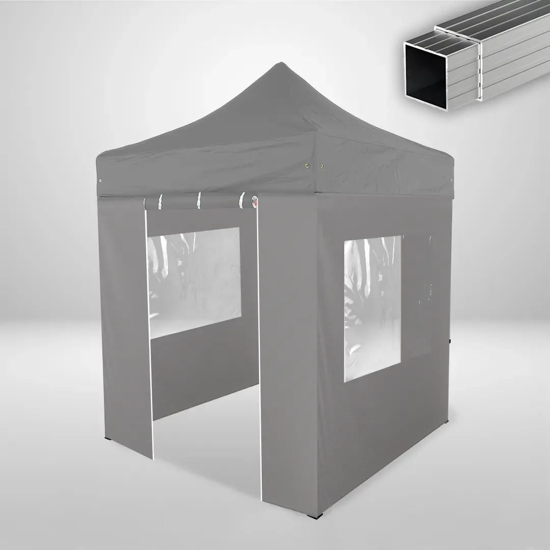 Carpa Plegable 2x2 m, Gama ECO 32mm, 2 laterales con puerta y 2 laterales con ventanas, gris