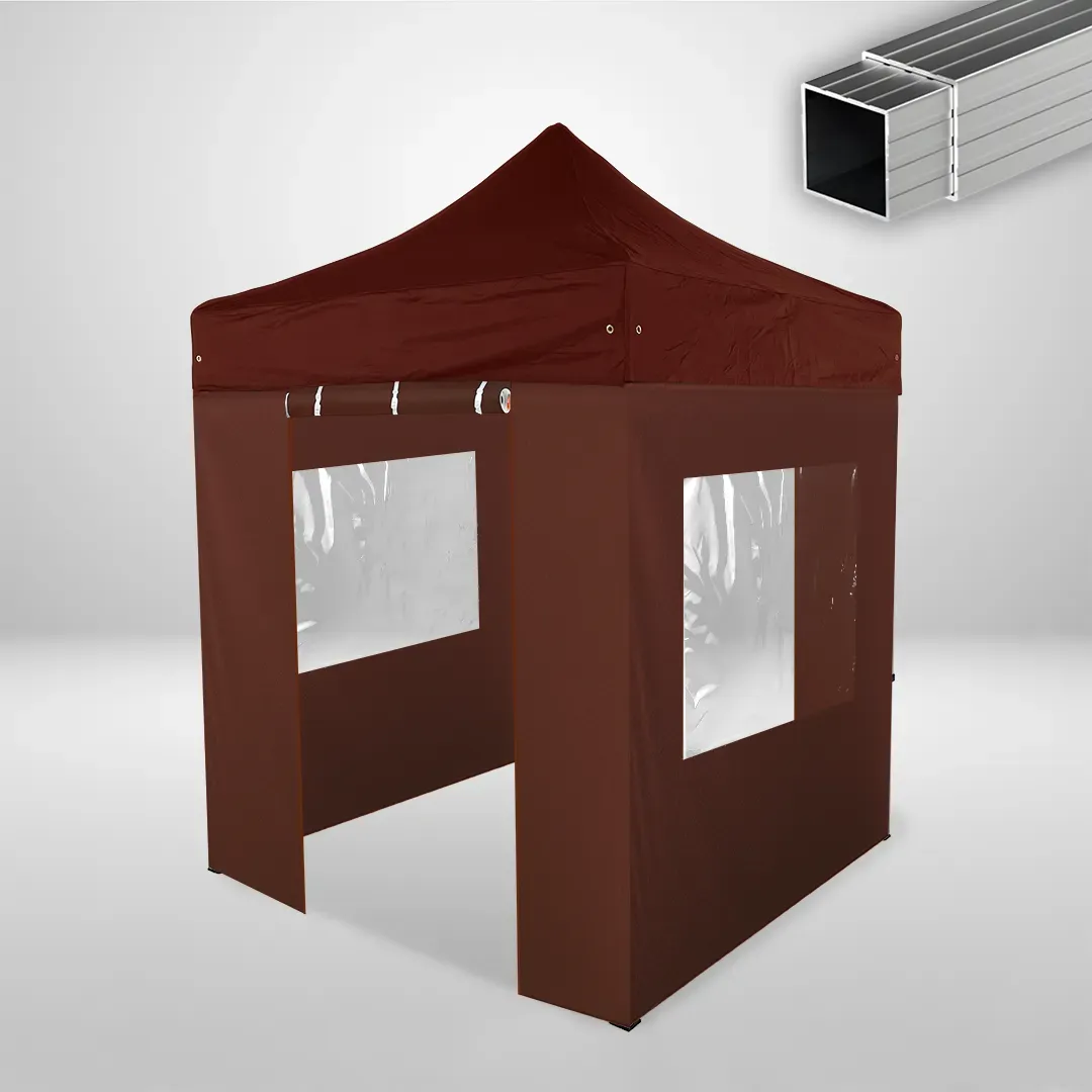 Carpa Plegable 2x2 m, Gama ECO 32mm, 2 laterales con puerta y 2 laterales con ventanas, marron