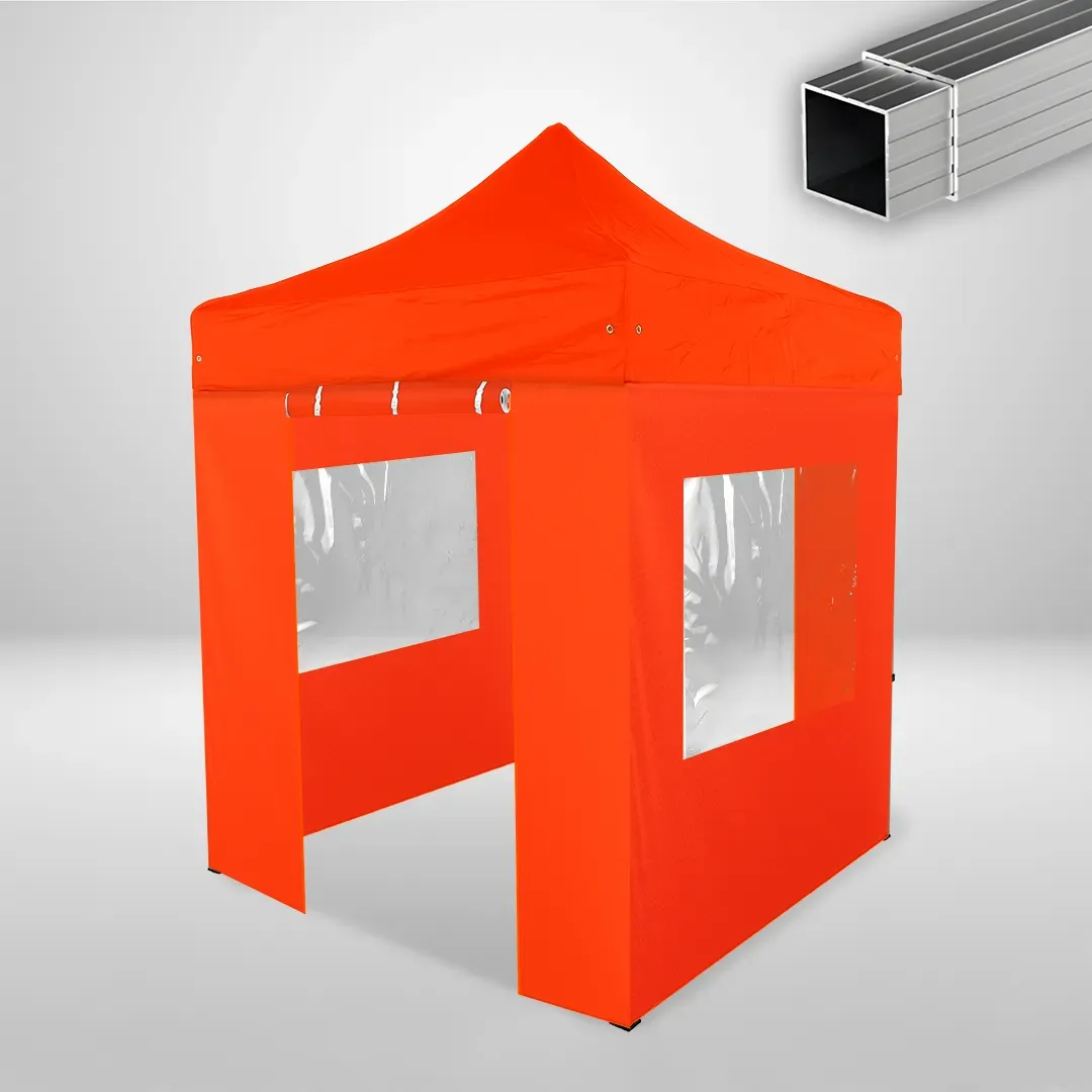 Carpa Plegable 2x2 m, Gama ECO 32mm, 2 laterales con puerta y 2 laterales con ventanas, naranja
