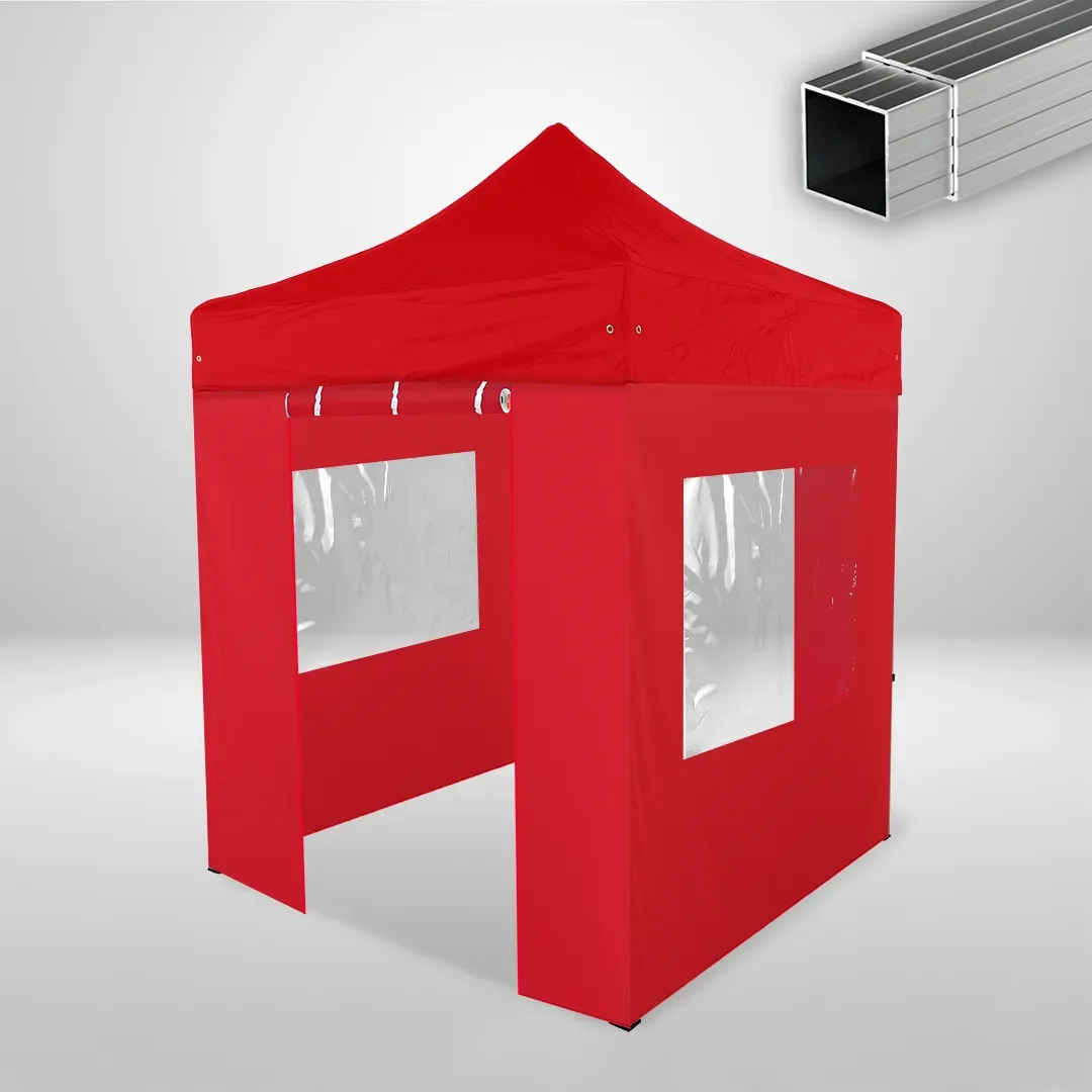 Carpa Plegable 2x2 m, Gama ECO 32mm, 2 laterales con puerta y 2 laterales con ventanas, rojo