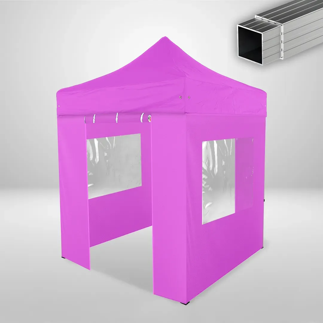 Carpa Plegable 2x2 m, Gama ECO 32mm, 2 laterales con puerta y 2 laterales con ventanas, rosa