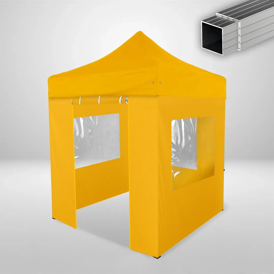 Carpa Plegable 2x2 m, Gama ECO 32mm, 3 laterales con ventanas y 1 laterales con puerta, amarillo
