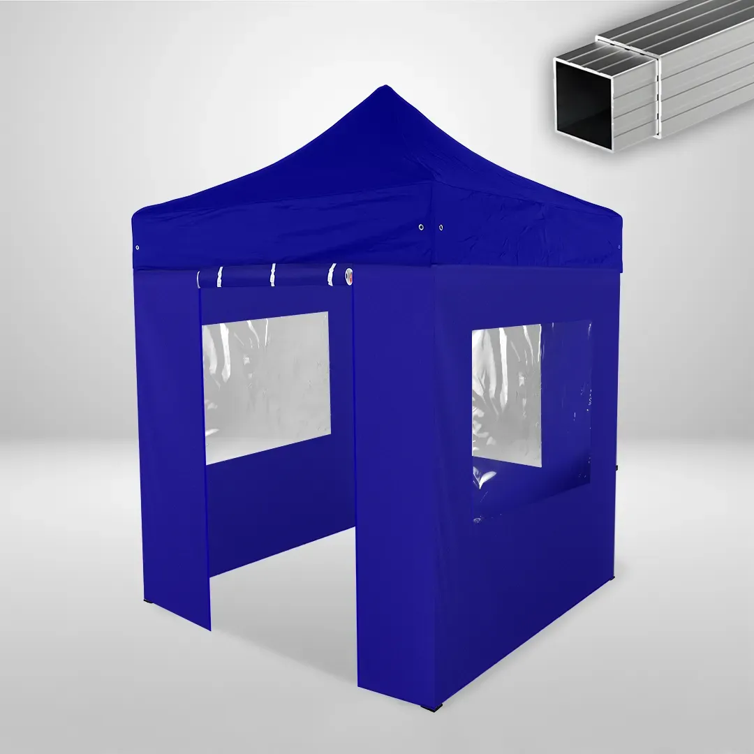 Carpa Plegable 2x2 m, Gama ECO 32mm, 3 laterales con ventanas y 1 laterales con puerta, azul