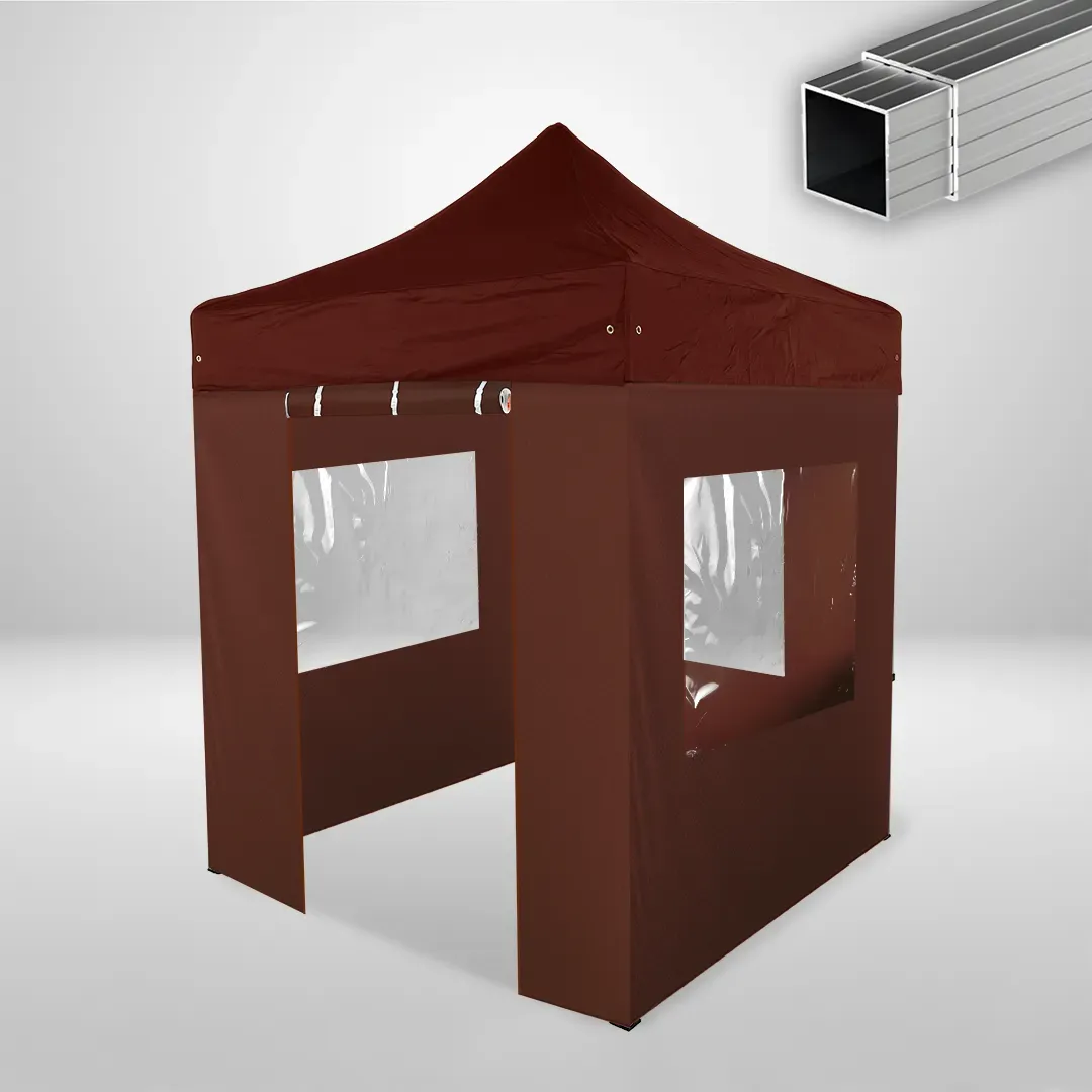 Carpa Plegable 2x2 m, Gama ECO 32mm, 3 laterales con ventanas y 1 laterales con puerta, marron