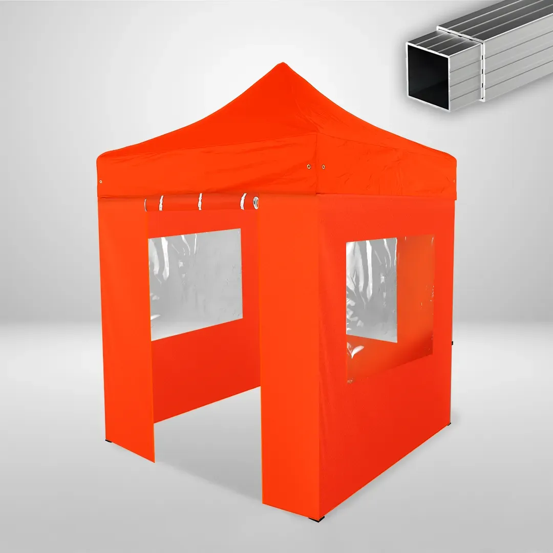 Carpa Plegable 2x2 m, Gama ECO 32mm, 3 laterales con ventanas y 1 laterales con puerta, naranja