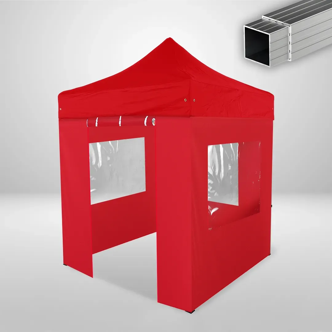 Carpa Plegable 2x2 m, Gama ECO 32mm, 3 laterales con ventanas y 1 laterales con puerta, rojo