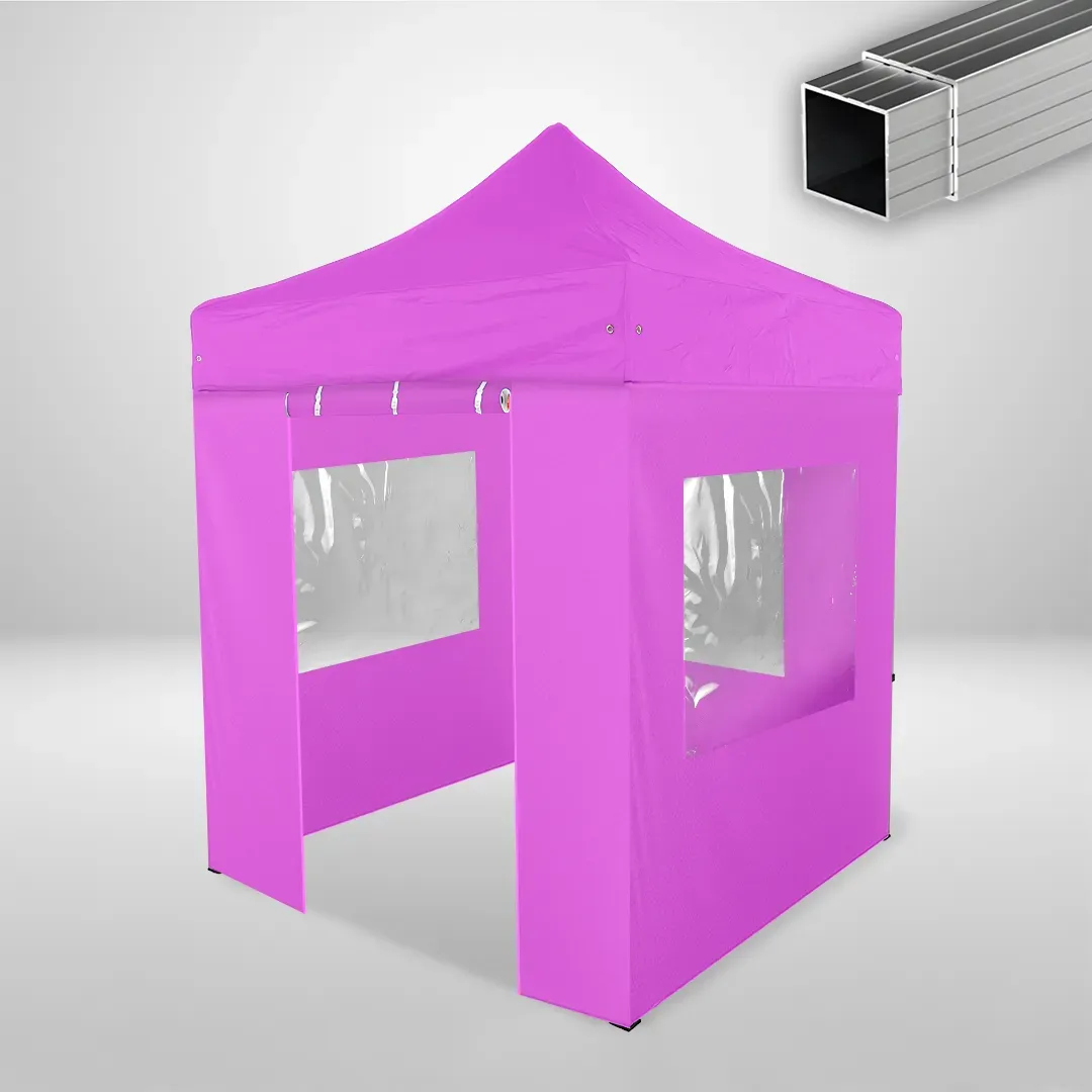 Carpa Plegable 2x2 m, Gama ECO 32mm, 3 laterales con ventanas y 1 laterales con puerta, rosa