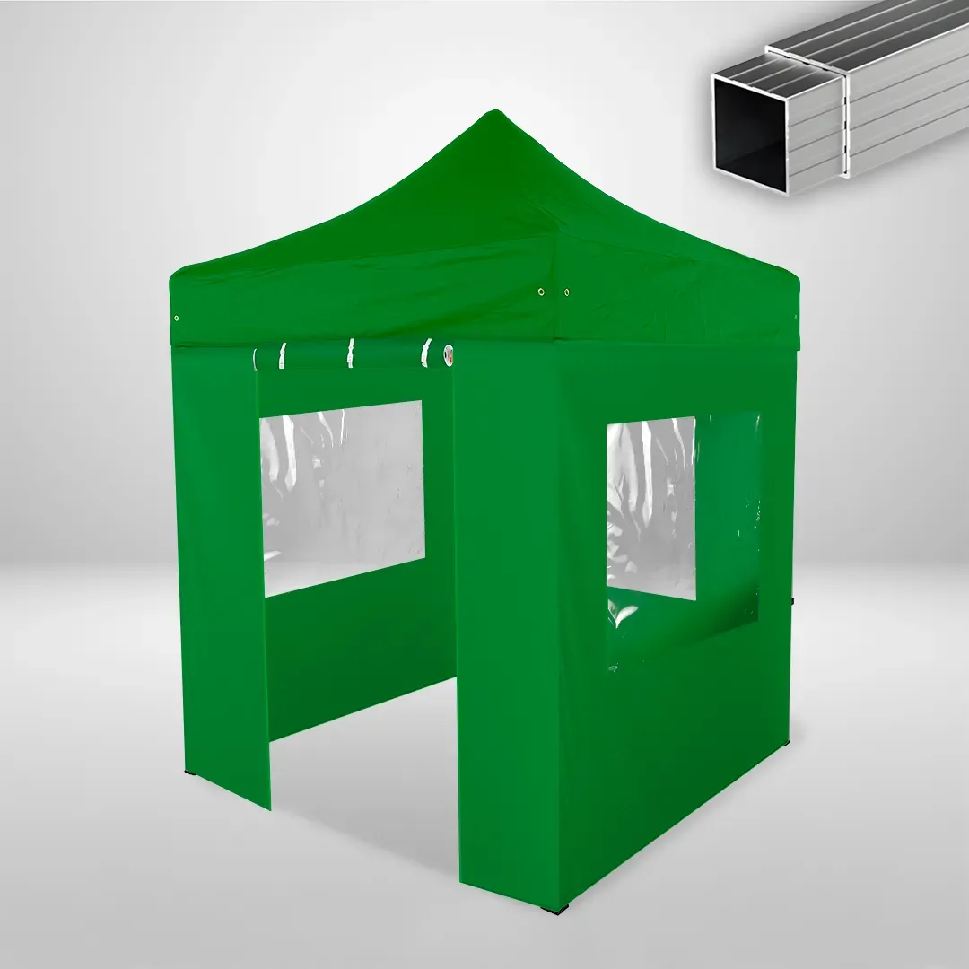 Carpa Plegable 2x2 m, Gama ECO 32mm, 3 laterales con ventanas y 1 laterales con puerta, verde botella