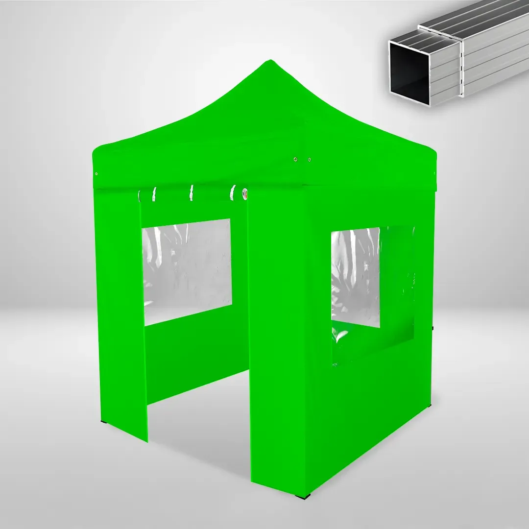 Carpa Plegable 2x2 m, Gama ECO 32mm, 3 laterales con ventanas y 1 laterales con puerta, verde lima