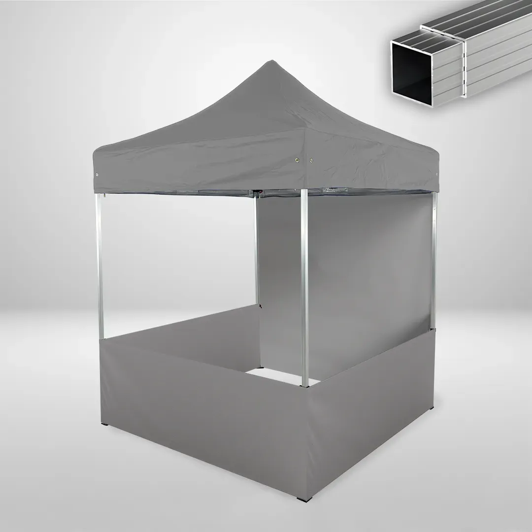 Carpa Plegable 2x2 m, Gama ECO 32mm, 1 lateral liso y 3 laterales a media altura, gris 1 Carpa Plegable 2x2 m, Gama ECO 32mm, 1 lateral liso y 3 laterales a media altura, gris