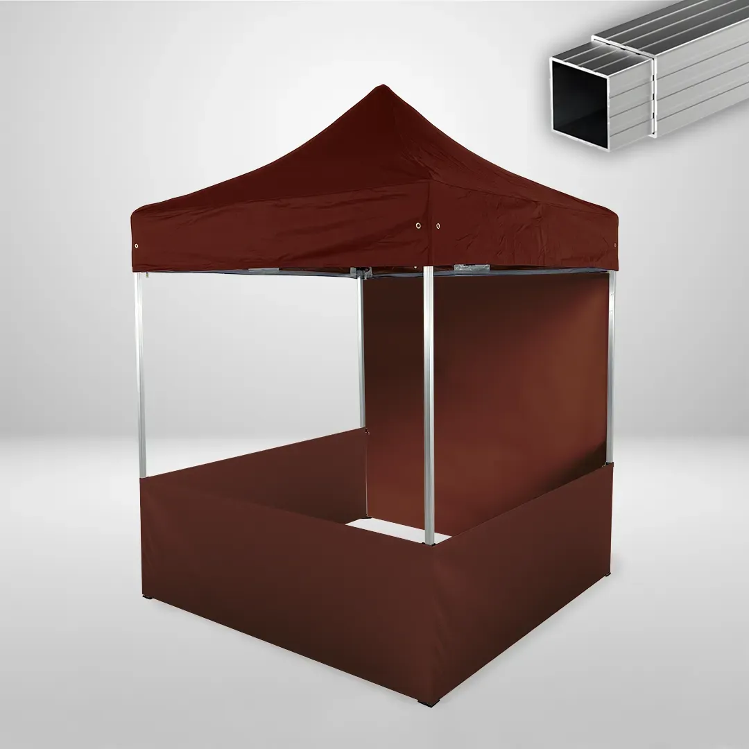 Carpa Plegable 2x2 m, Gama ECO 32mm, 1 lateral liso y 3 laterales a media altura, marron 1 Carpa Plegable 2x2 m, Gama ECO 32mm, 1 lateral liso y 3 laterales a media altura, marron