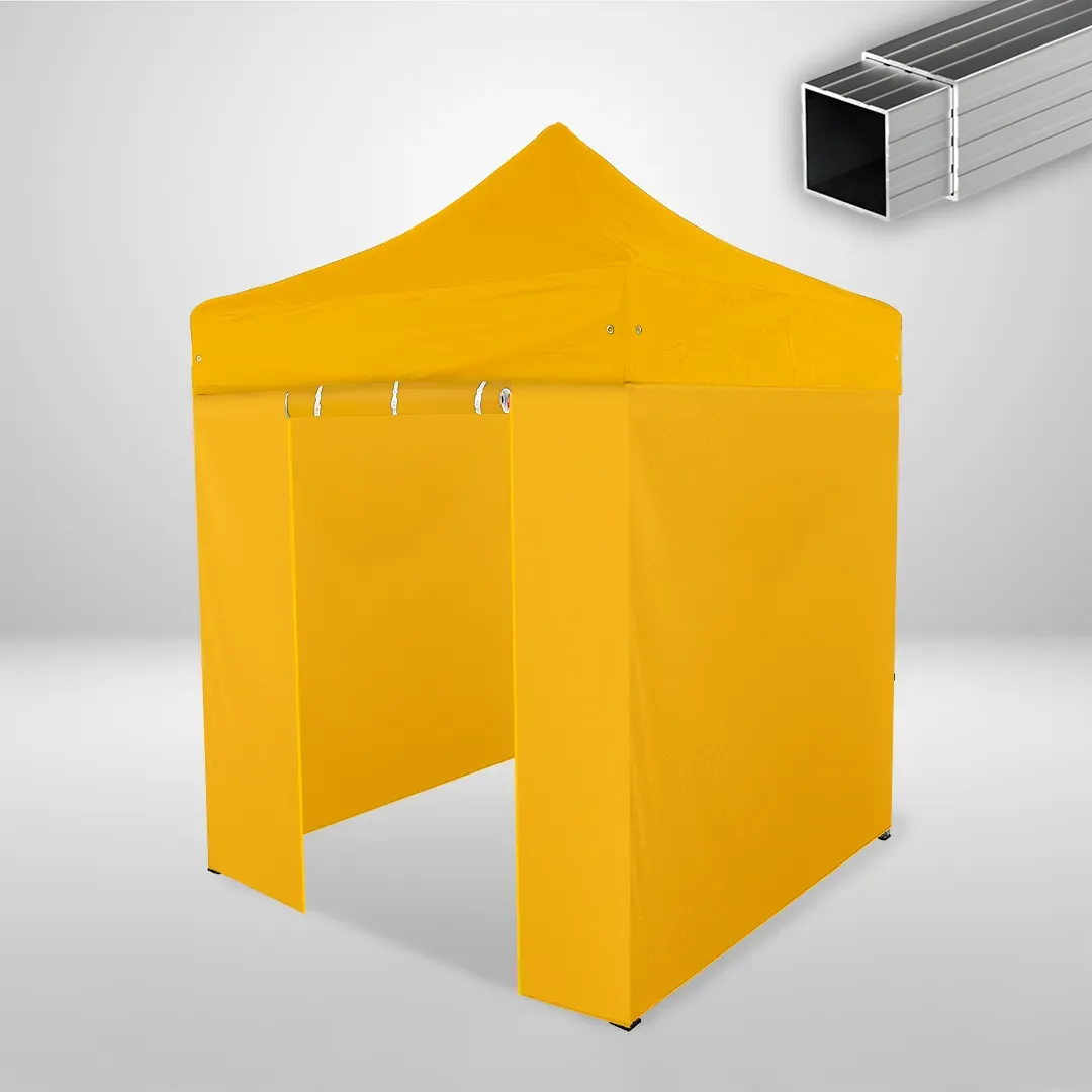 Carpa Plegable 2x2 m, Gama ECO 32mm, 3 laterales lisos y 1 lateral con puerta, amarillo