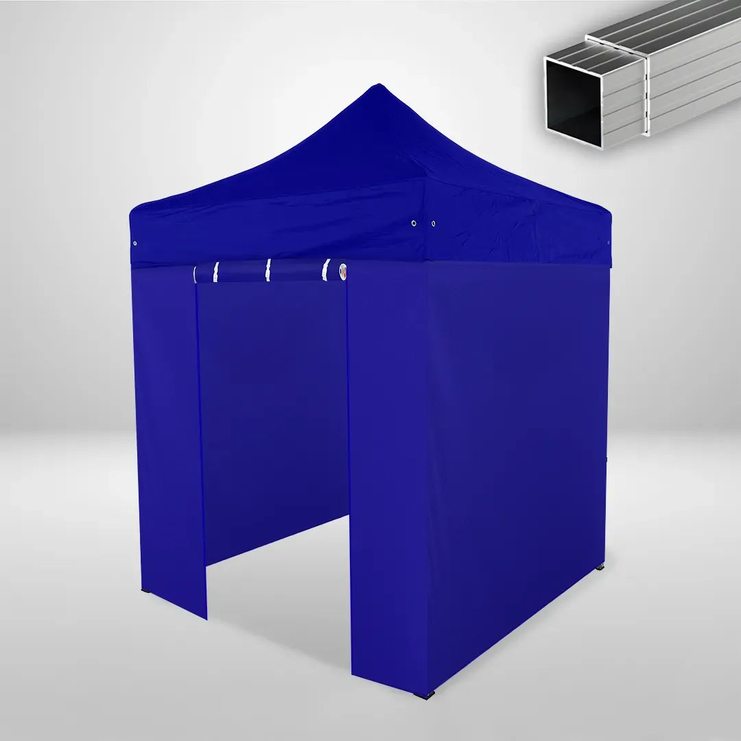 Carpa Plegable 2x2 m, Gama ECO 32mm, 3 laterales lisos y 1 lateral con puerta, azul