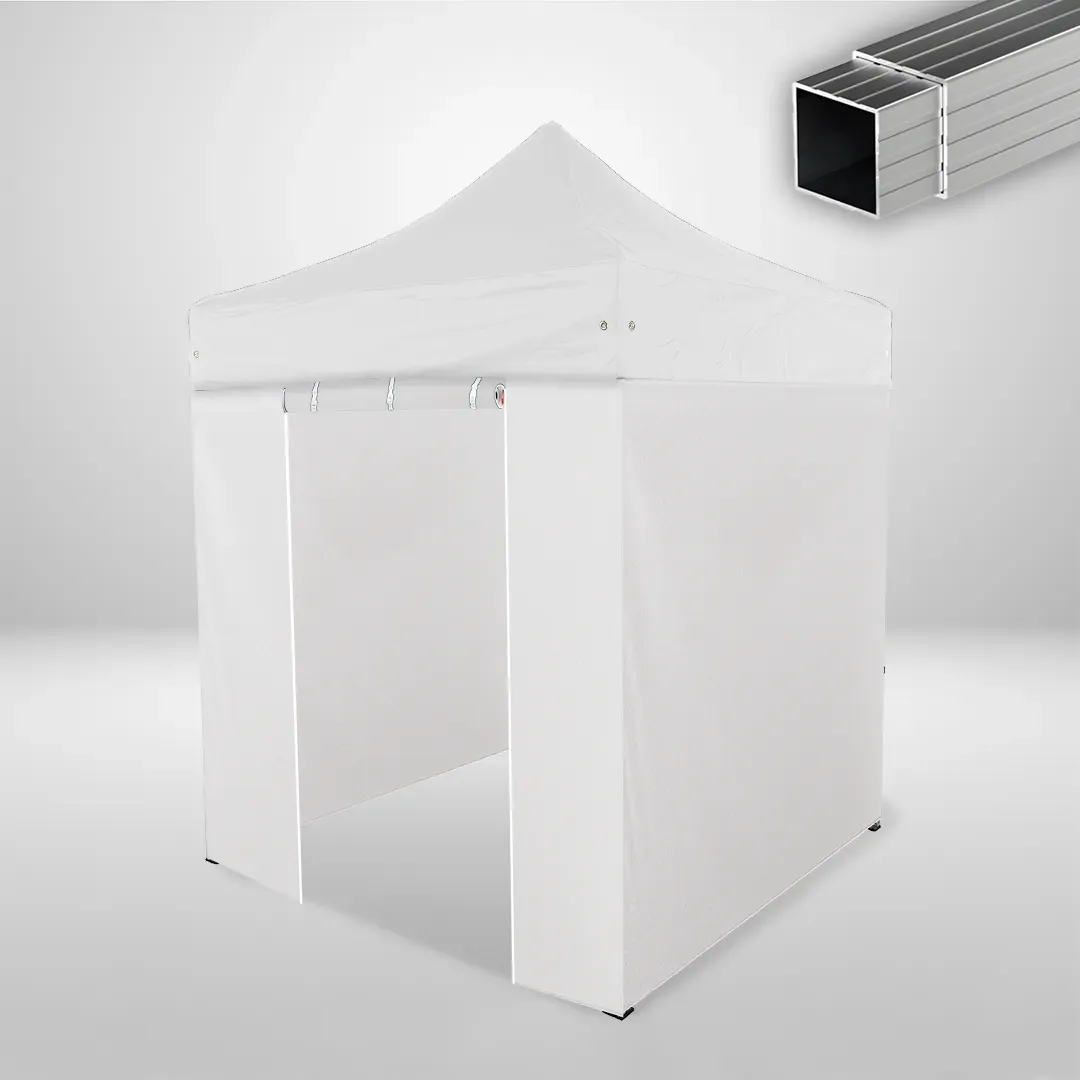Carpa Plegable 2x2 m, Gama ECO 32mm, 3 laterales lisos y 1 lateral con puerta, blanco