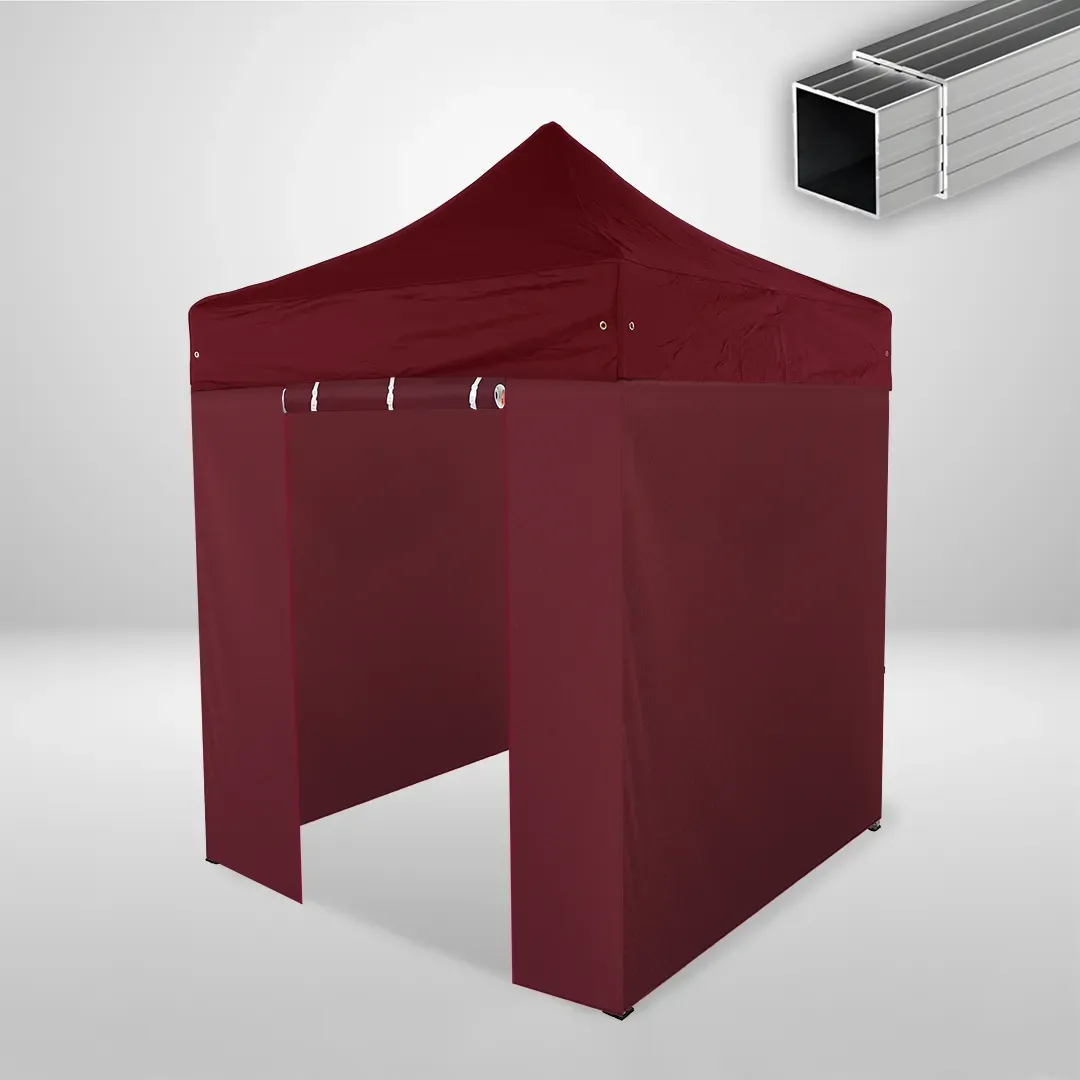 Carpa Plegable 2x2 m, Gama ECO 32mm, 3 laterales lisos y 1 lateral con puerta, burdeos