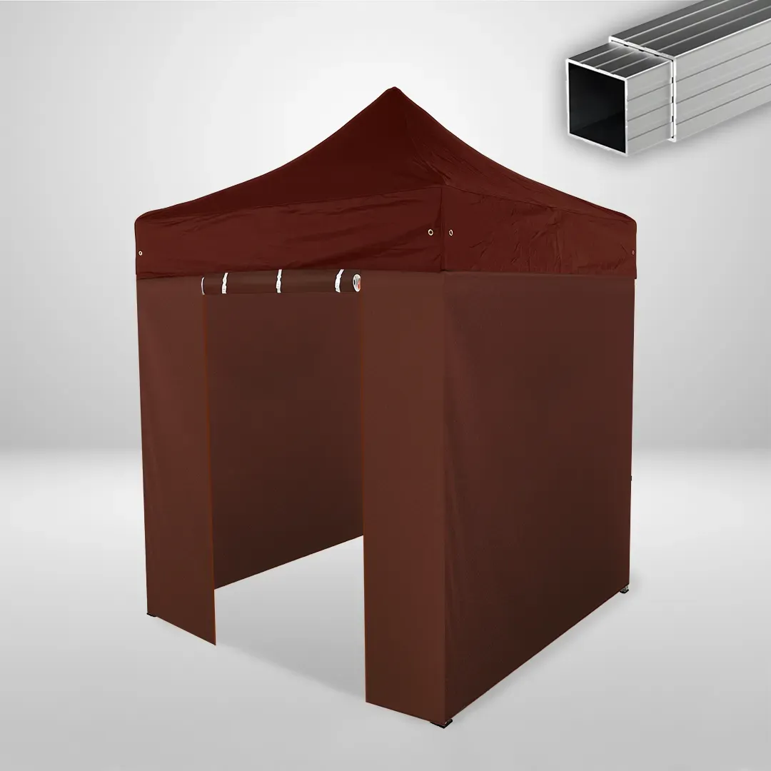 Carpa Plegable 2x2 m, Gama ECO 32mm, 3 laterales lisos y 1 lateral con puerta, marron