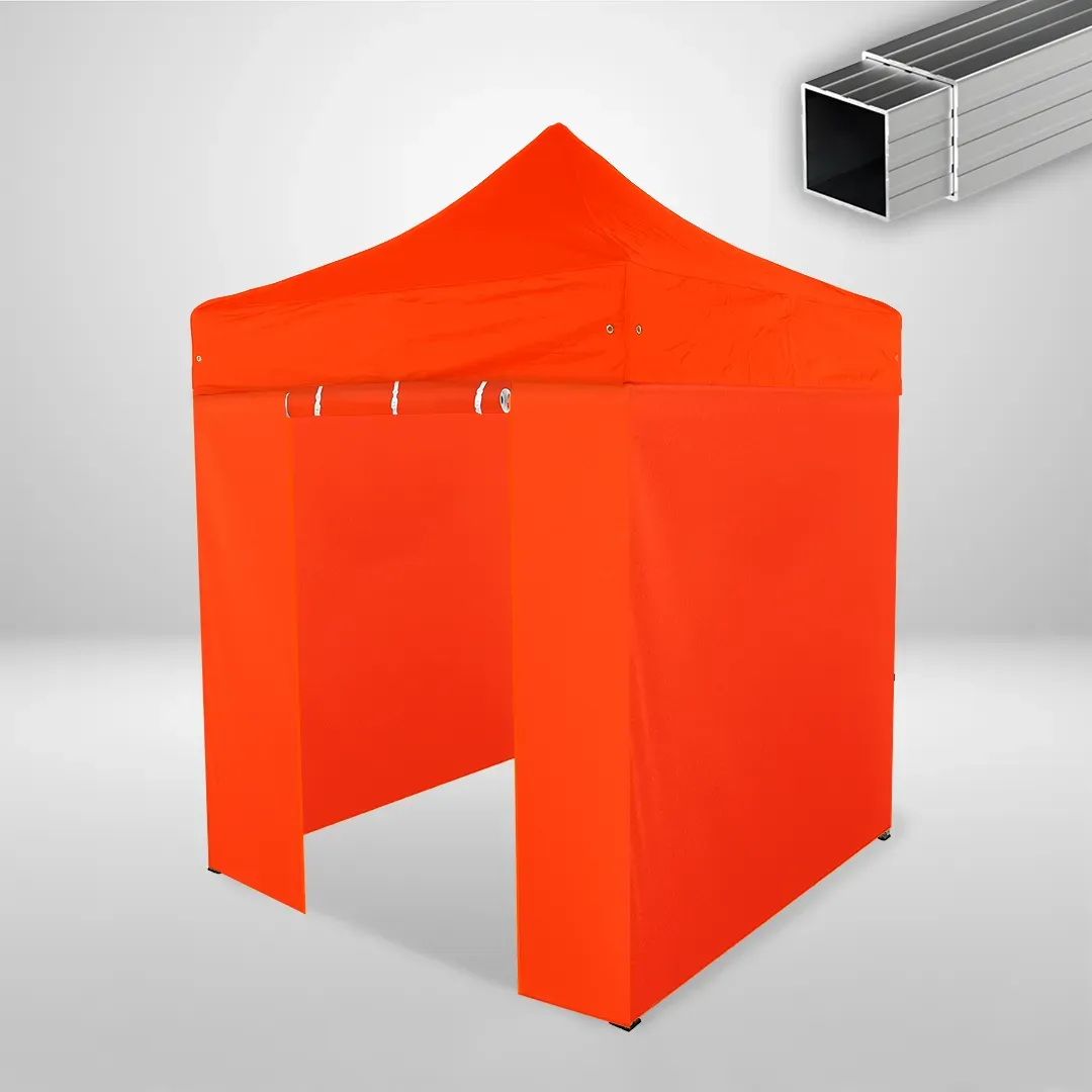 Carpa Plegable 2x2 m, Gama ECO 32mm, 3 laterales lisos y 1 lateral con puerta, naranja
