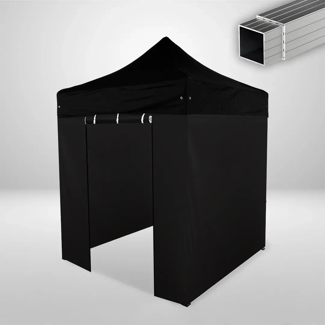 Carpa Plegable 2x2 m, Gama ECO 32mm, 3 laterales lisos y 1 lateral con puerta, negro