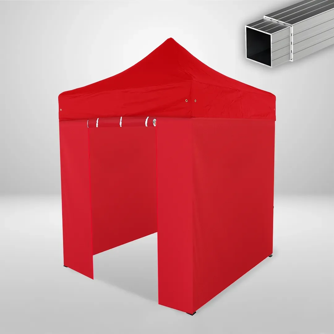 Carpa Plegable 2x2 m, Gama ECO 32mm, 3 laterales lisos y 1 lateral con puerta, rojo