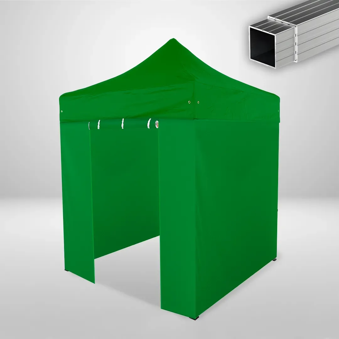 Carpa Plegable 2x2 m, Gama ECO 32mm, 3 laterales lisos y 1 lateral con puerta, verde botella
