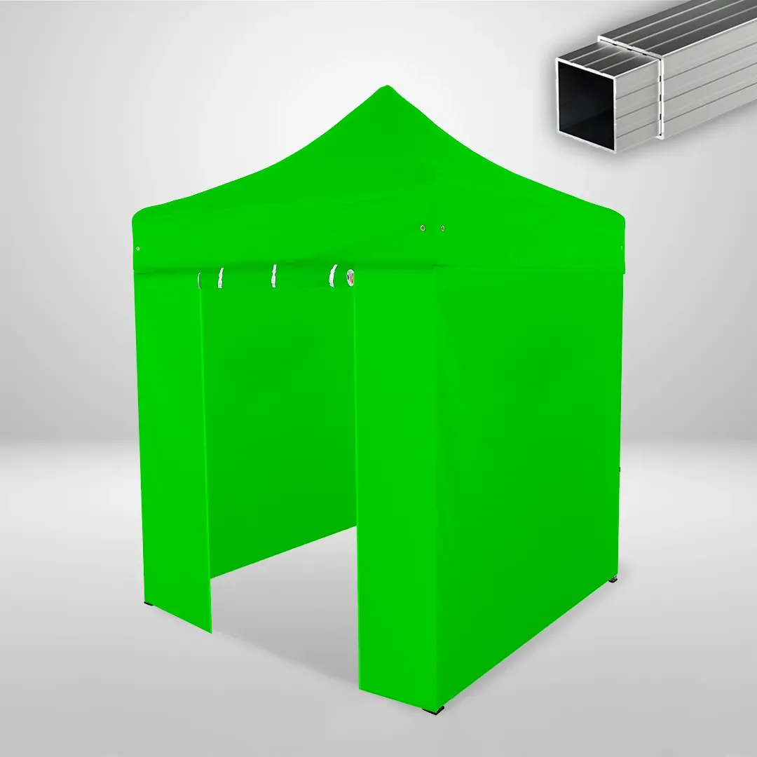 Carpa Plegable 2x2 m, Gama ECO 32mm, 3 laterales lisos y 1 lateral con puerta, verde lima