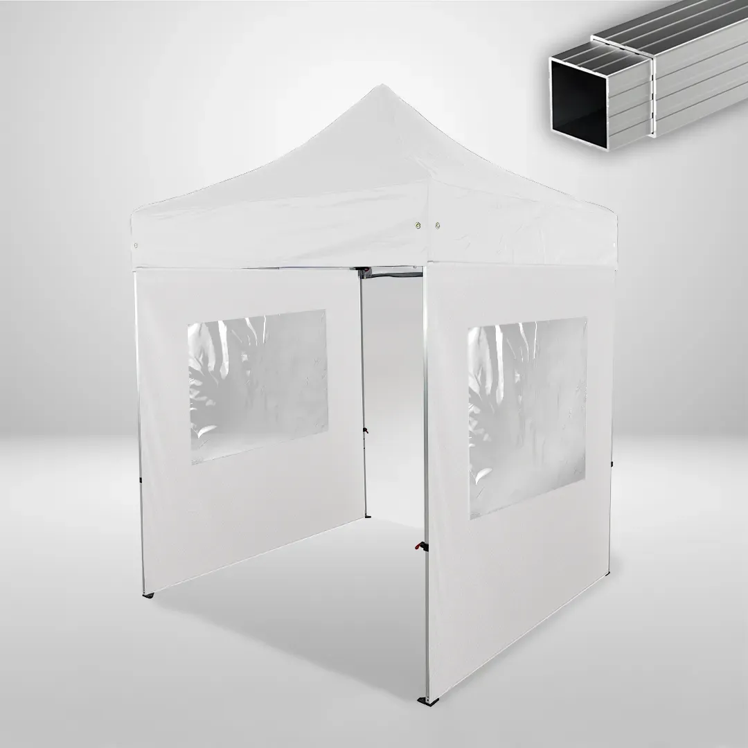 Carpa Plegable 2x2 m, Gama ECO 32mm, 1 lateral liso y 2 laterales con ventanas, blanco 1 Carpa Plegable 2x2 m, Gama ECO 32mm, 1 lateral liso y 2 laterales con ventanas, blanco