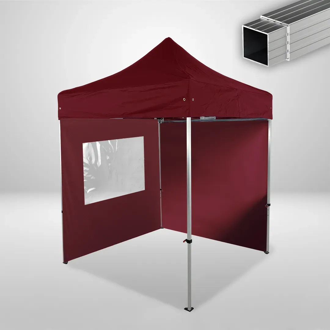 Carpa Plegable 2x2 m, Gama ECO 32mm, 1 lateral liso y 1 lateral con ventana, burdeos 1 Carpa Plegable 2x2 m, Gama ECO 32mm, 1 lateral liso y 1 lateral con ventana, burdeos
