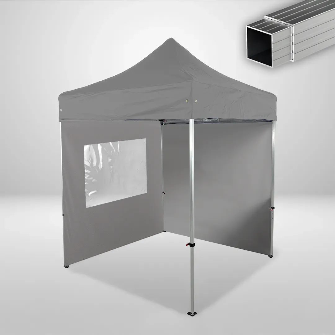 Carpa Plegable 2x2 m, Gama ECO 32mm, 1 lateral liso y 1 lateral con ventana, gris 1 Carpa Plegable 2x2 m, Gama ECO 32mm, 1 lateral liso y 1 lateral con ventana, gris