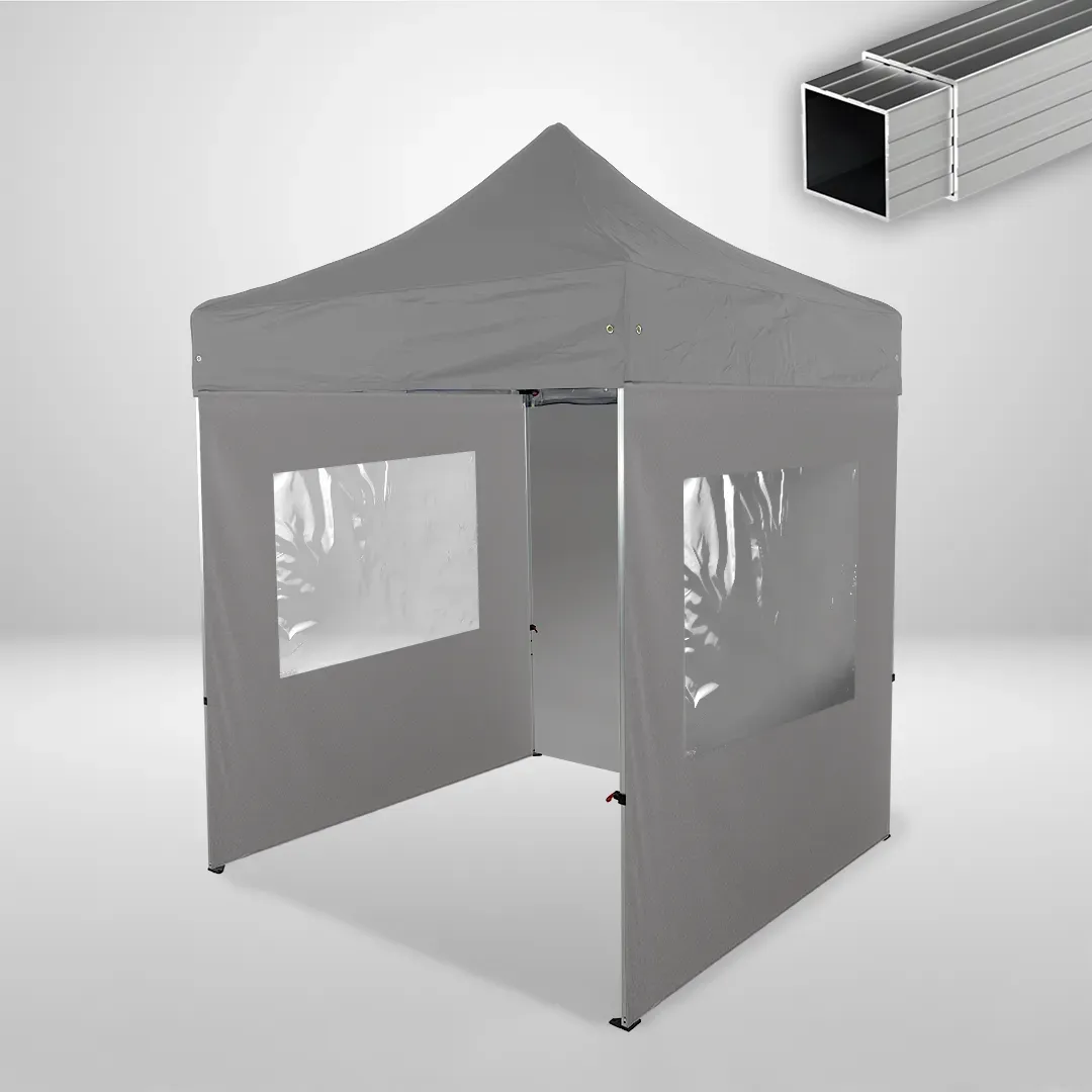 Carpa Plegable 2x2 m, Gama ECO 32mm, 1 lateral liso y 2 laterales con ventanas, gris 1 Carpa Plegable 2x2 m, Gama ECO 32mm, 1 lateral liso y 2 laterales con ventanas, gris