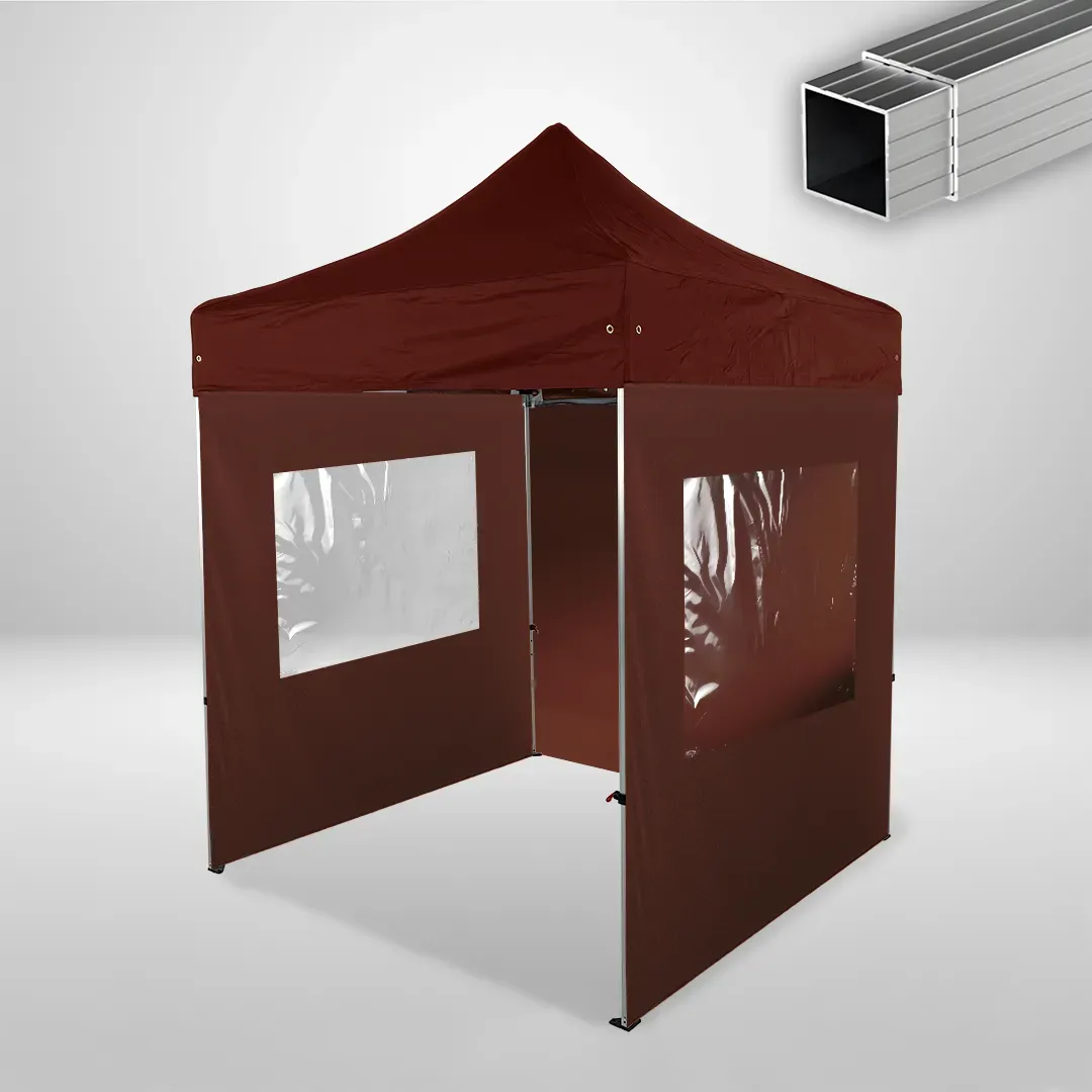 Carpa Plegable 2x2 m, Gama ECO 32mm, 1 lateral liso y 2 laterales con ventanas, marron 1 Carpa Plegable 2x2 m, Gama ECO 32mm, 1 lateral liso y 2 laterales con ventanas, marron