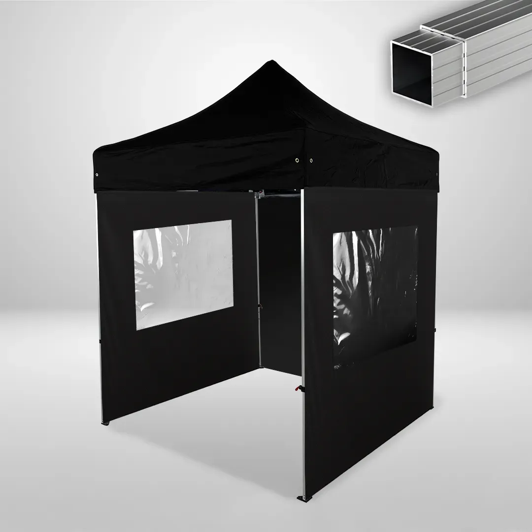 Carpa Plegable 2x2 m, Gama ECO 32mm, 1 lateral liso y 2 laterales con ventanas, negro 1 Carpa Plegable 2x2 m, Gama ECO 32mm, 1 lateral liso y 2 laterales con ventanas, negro