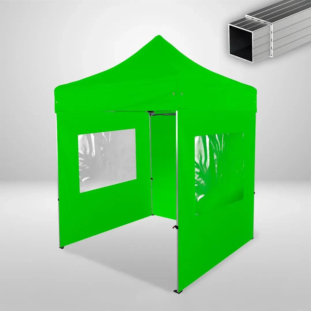Carpa Plegable 2x2 m, Gama ECO 32mm, 1 lateral liso y 2 laterales con ventanas, verde lima 1 Carpa Plegable 2x2 m, Gama ECO 32mm, 1 lateral liso y 2 laterales con ventanas, verde lima