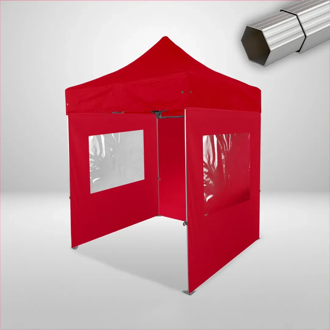 Carpa Plegable 2x2 m, Gama ELITE 50mm, 1 lateral liso y 2 laterales con ventanas, rojo 1 Carpa Plegable 2x2 m, Gama ELITE 50mm, 1 lateral liso y 2 laterales con ventanas, rojo