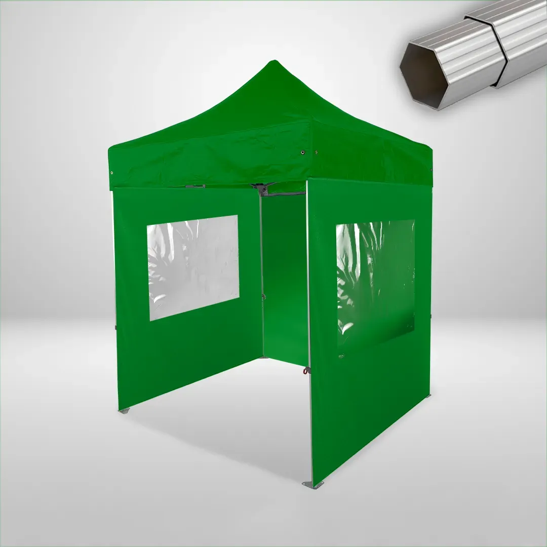 Carpa Plegable 2x2 m, Gama ELITE 50mm, 1 lateral liso y 2 laterales con ventanas, verde botella 1 Carpa Plegable 2x2 m, Gama ELITE 50mm, 1 lateral liso y 2 laterales con ventanas, verde botella