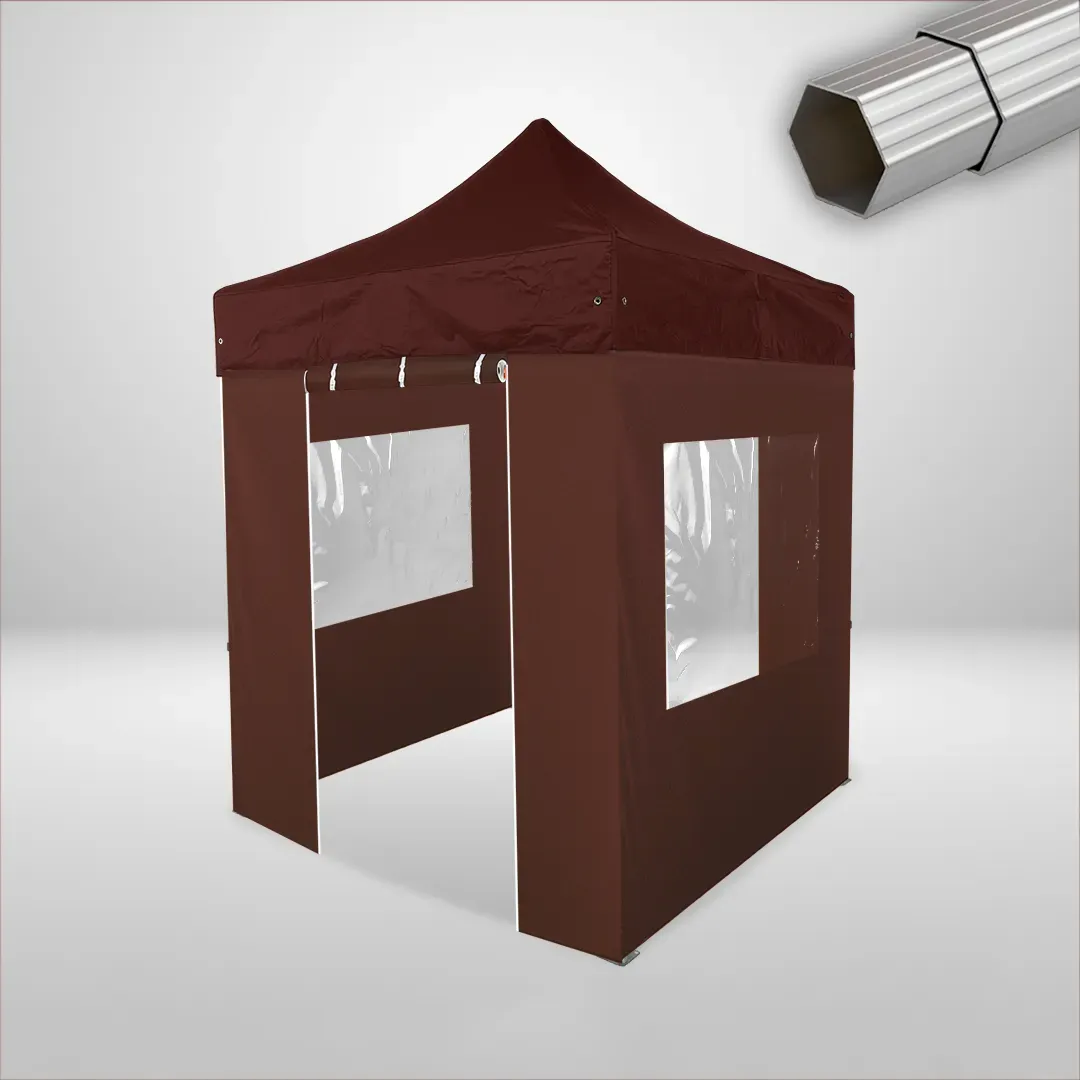 Carpa Plegable 2x2 m, Gama ELITE 50mm, 2 laterales con puerta y 2 laterales con ventanas, marron 1 Carpa Plegable 2x2 m, Gama ELITE 50mm, 2 laterales con puerta y 2 laterales con ventanas, marron