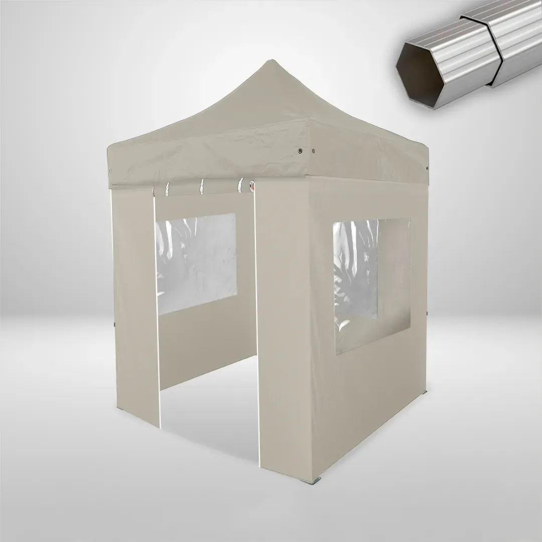 Carpa Plegable 2x2 m, Gama ELITE 50mm, 3 laterales con ventanas y 1 laterales con puerta, beige 1 Carpa Plegable 2x2 m, Gama ELITE 50mm, 3 laterales con ventanas y 1 laterales con puerta, beige