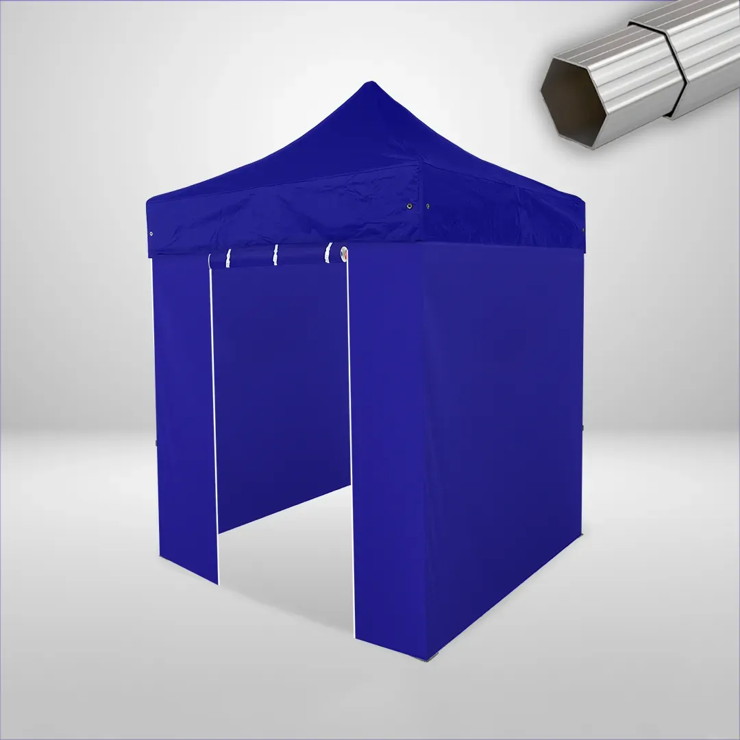 Carpa Plegable 2x2 m, Gama ELITE 50mm, 3 laterales lisos y 1 lateral con puerta, azul 1 Carpa Plegable 2x2 m, Gama ELITE 50mm, 3 laterales lisos y 1 lateral con puerta, azul