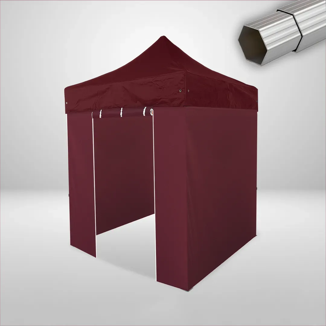 Carpa Plegable 2x2 m, Gama ELITE 50mm, 3 laterales lisos y 1 lateral con puerta, burdeos 1 Carpa Plegable 2x2 m, Gama ELITE 50mm, 3 laterales lisos y 1 lateral con puerta, burdeos