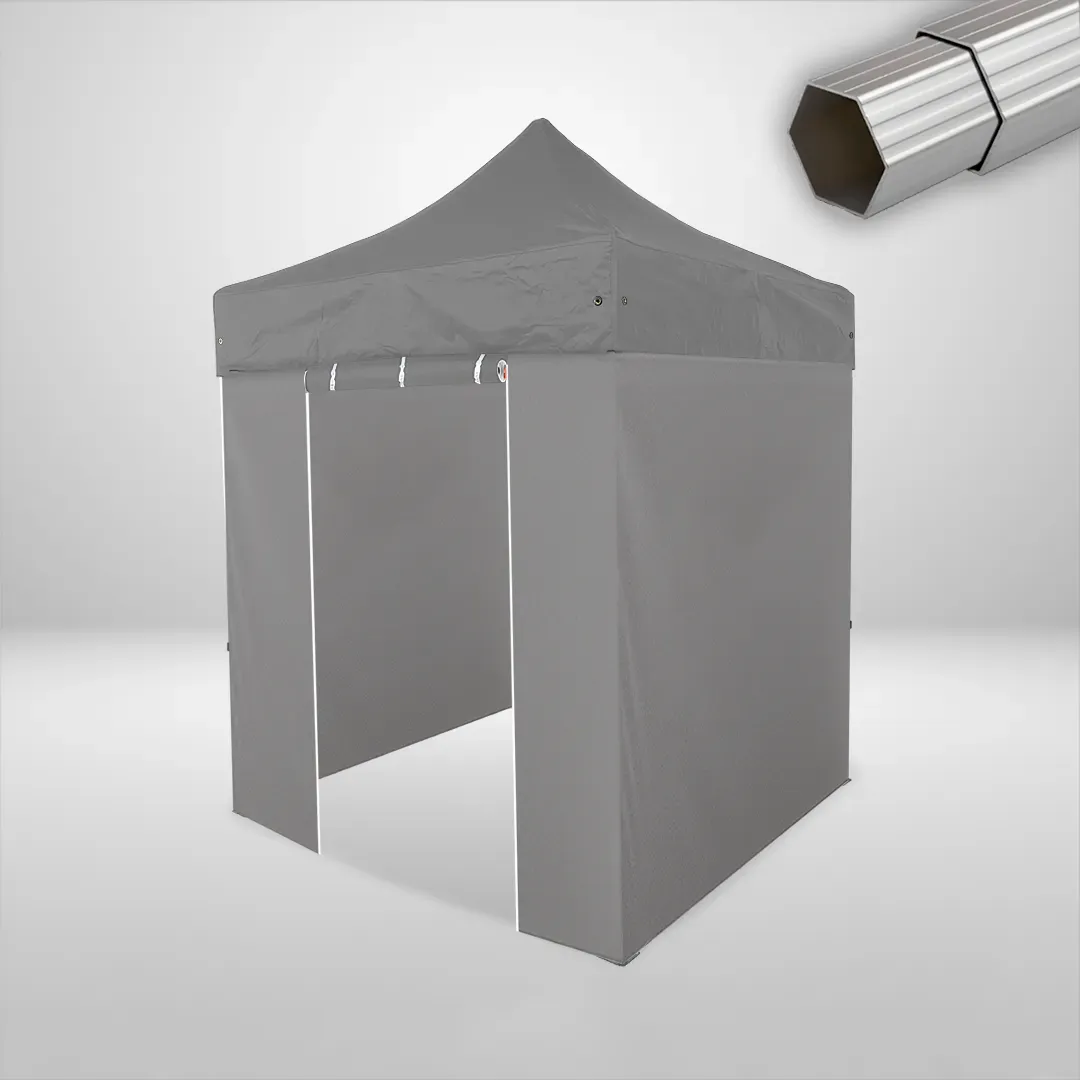 Carpa Plegable 2x2 m, Gama ELITE 50mm, 3 laterales lisos y 1 lateral con puerta, gris 1 Carpa Plegable 2x2 m, Gama ELITE 50mm, 3 laterales lisos y 1 lateral con puerta, gris