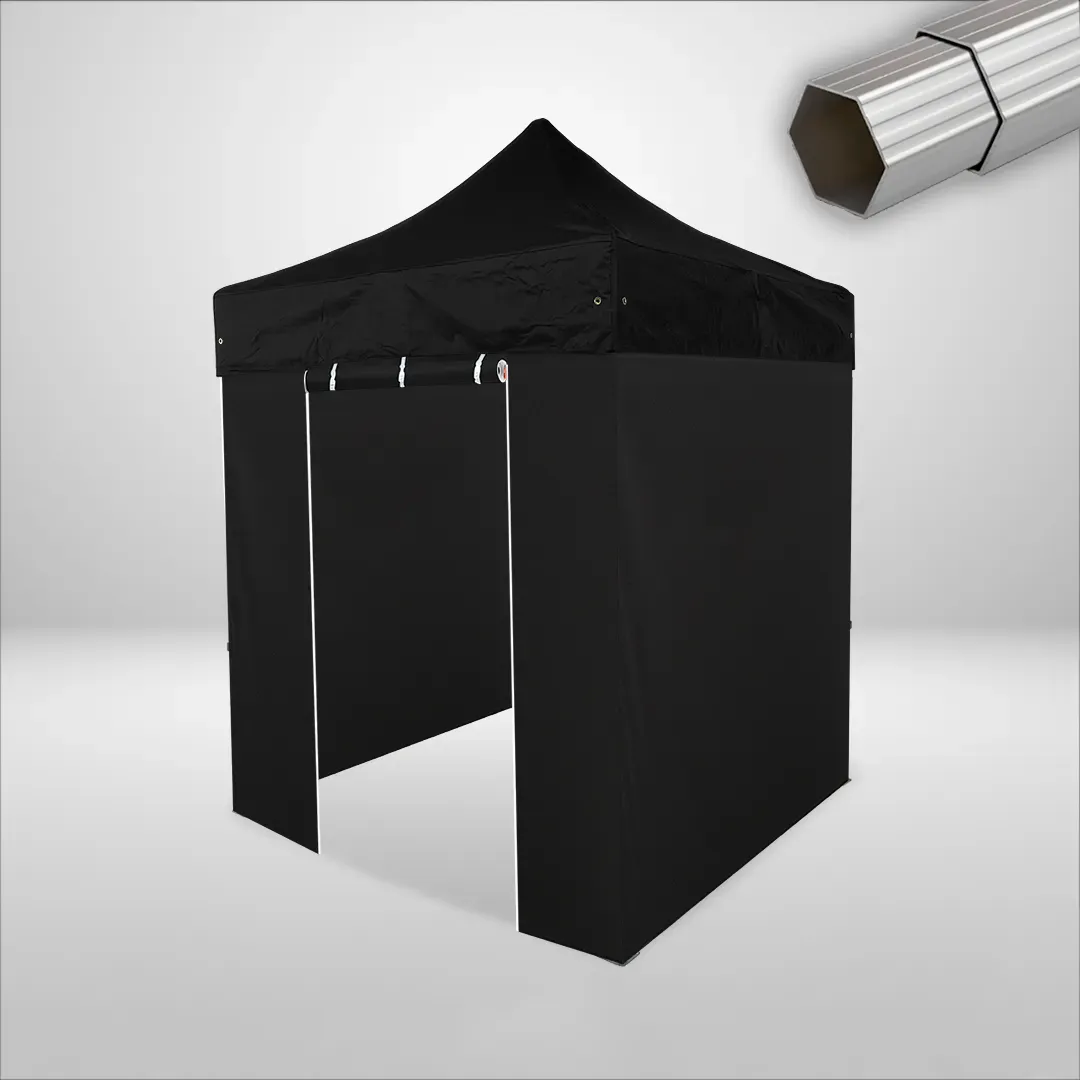 Carpa Plegable 2x2 m, Gama ELITE 50mm, 3 laterales lisos y 1 lateral con puerta, negro 1 Carpa Plegable 2x2 m, Gama ELITE 50mm, 3 laterales lisos y 1 lateral con puerta, negro