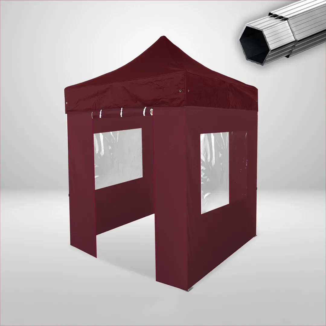 Carpa Plegable 2x2 m, Gama PLUS 40mm, 2 laterales con puerta y 2 laterales con ventanas, burdeos 1 Carpa Plegable 2x2 m, Gama PLUS 40mm, 2 laterales con puerta y 2 laterales con ventanas, burdeos