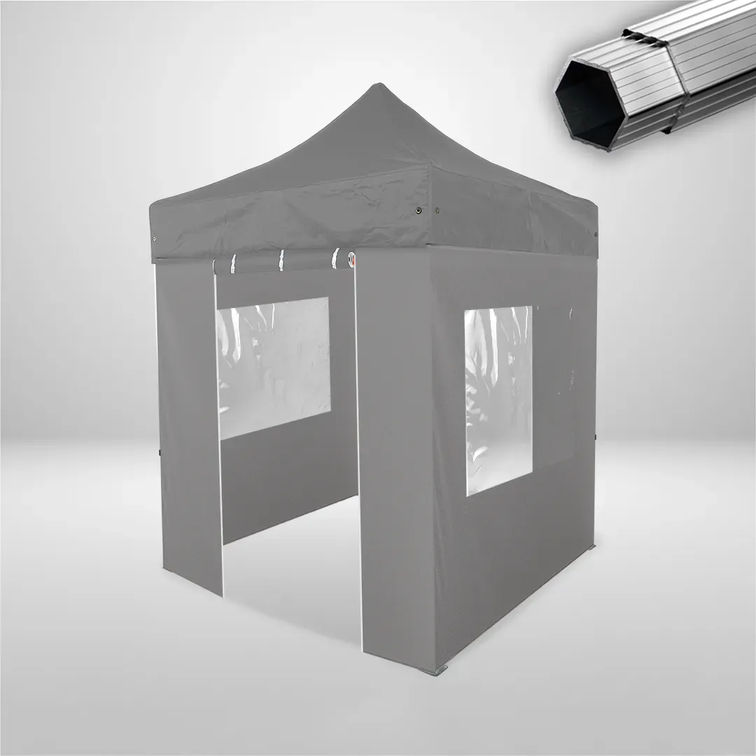 Carpa Plegable 2x2 m, Gama PLUS 40mm, 2 laterales con puerta y 2 laterales con ventanas, gris 1 Carpa Plegable 2x2 m, Gama PLUS 40mm, 2 laterales con puerta y 2 laterales con ventanas, gris