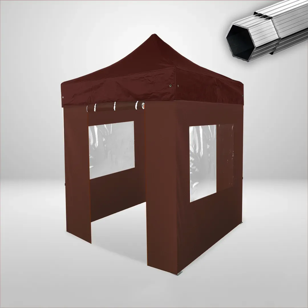 Carpa Plegable 2x2 m, Gama PLUS 40mm, 2 laterales con puerta y 2 laterales con ventanas, marron 1 Carpa Plegable 2x2 m, Gama PLUS 40mm, 2 laterales con puerta y 2 laterales con ventanas, marron