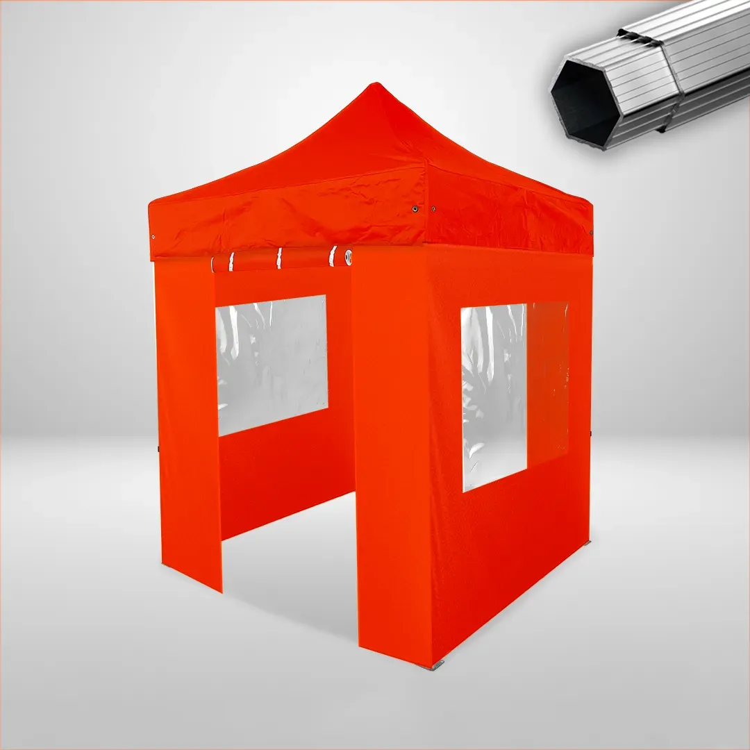 Carpa Plegable 2x2 m, Gama PLUS 40mm, 2 laterales con puerta y 2 laterales con ventanas, naranja 1 Carpa Plegable 2x2 m, Gama PLUS 40mm, 2 laterales con puerta y 2 laterales con ventanas, naranja
