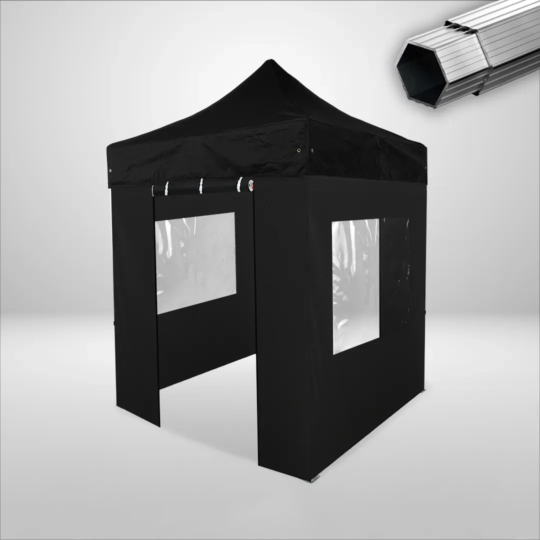 Carpa Plegable 2x2 m, Gama PLUS 40mm, 2 laterales con puerta y 2 laterales con ventanas, negro 1 Carpa Plegable 2x2 m, Gama PLUS 40mm, 2 laterales con puerta y 2 laterales con ventanas, negro