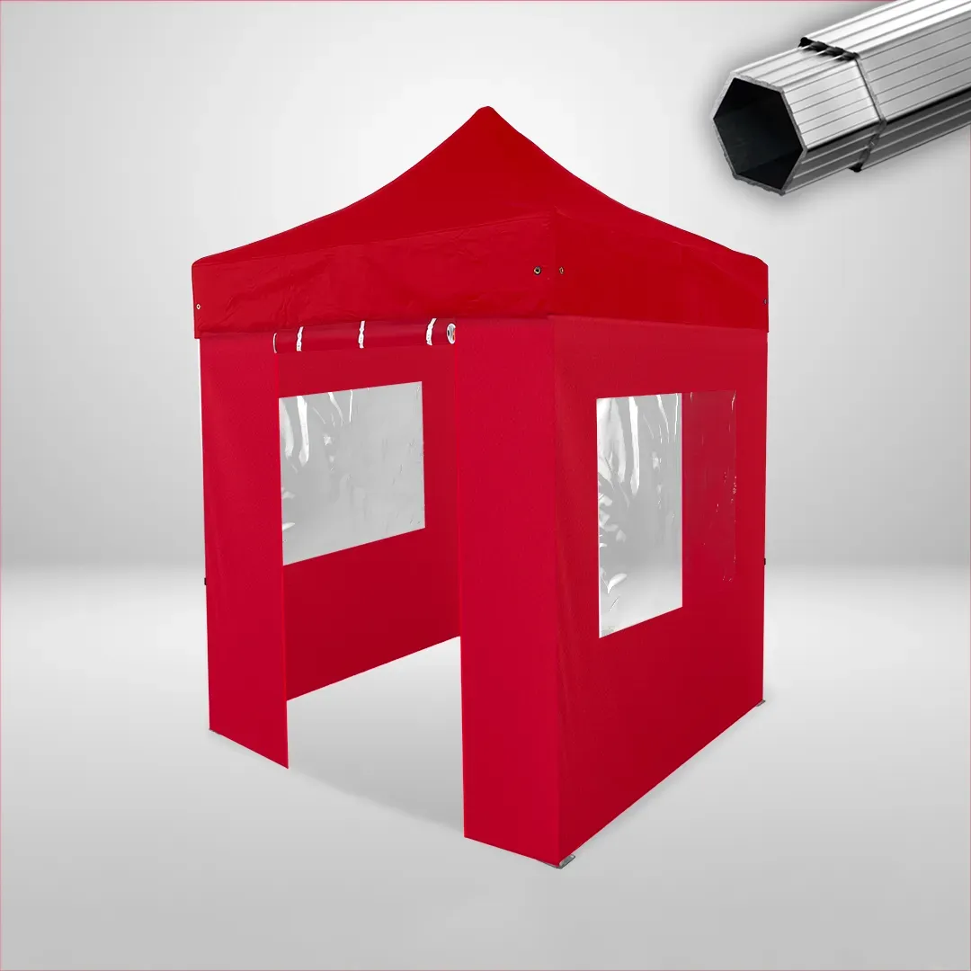 Carpa Plegable 2x2 m, Gama PLUS 40mm, 2 laterales con puerta y 2 laterales con ventanas, rojo 1 Carpa Plegable 2x2 m, Gama PLUS 40mm, 2 laterales con puerta y 2 laterales con ventanas, rojo