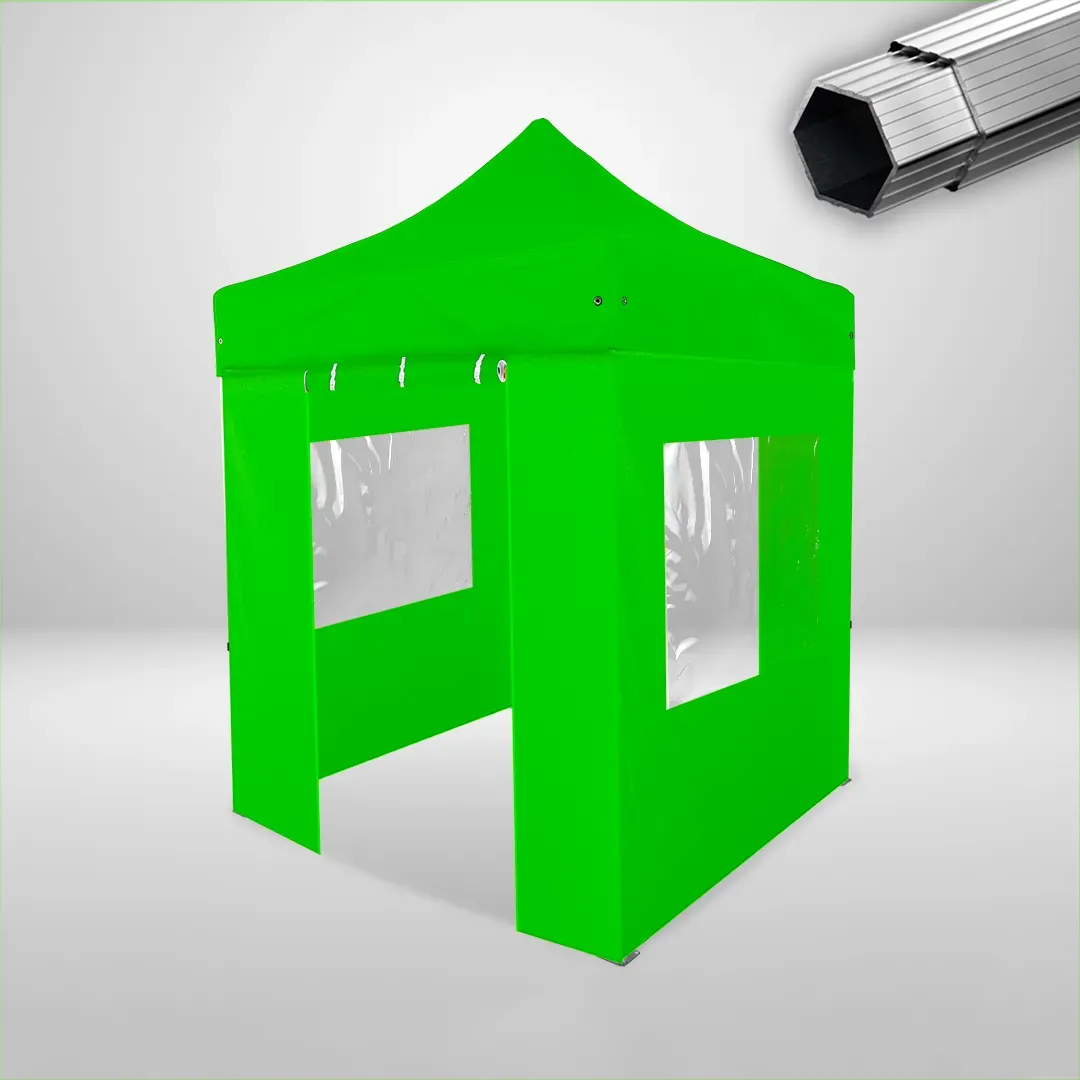 Carpa Plegable 2x2 m, Gama PLUS 40mm, 2 laterales con puerta y 2 laterales con ventanas, verde lima 1 Carpa Plegable 2x2 m, Gama PLUS 40mm, 2 laterales con puerta y 2 laterales con ventanas, verde lima
